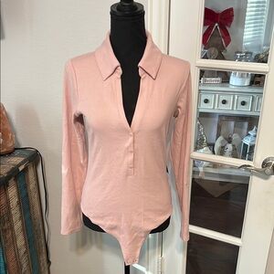Women's Pink Long Sleeve Collared Top